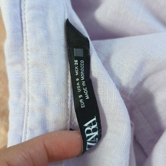 Zara Ruffle Button Down Shift Mini Shirtdress Purple S cottagecore summer linen - Picture 8 of 9